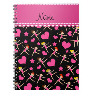 Personalized name black girl gymnasts hearts stars notebook