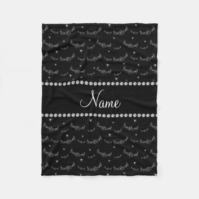 Personalized name black glitter bats fleece blanket (Front)