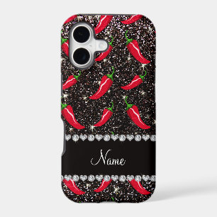 Personalized name black glitter chili pepper