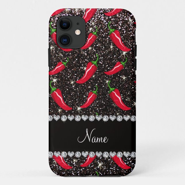 Personalized name black glitter chili pepper Case-Mate iPhone case (Back)