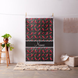 Personalized name black glitter chili pepper fabric