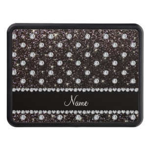 Personalized name black glitter diamonds trailer hitch cover