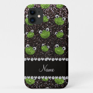 Personalized name black glitter frogs iPhone 11 case