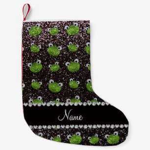 Personalized name black glitter frogs small christmas stocking