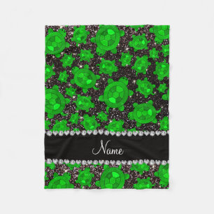 Personalized name black glitter sea turtles fleece blanket