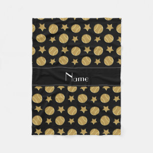Personalized name black gold baseballs stars fleece blanket