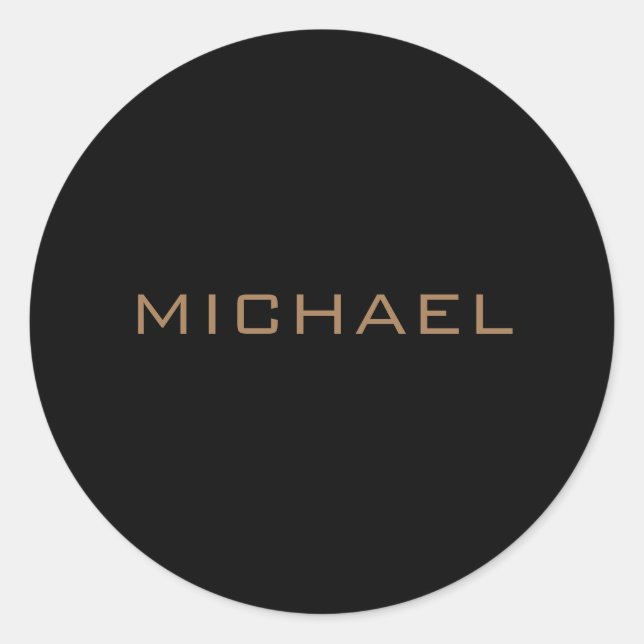 Personalized Name Black Gold Classic Round Sticker (Front)