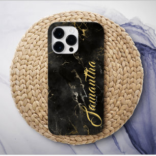 Personalized name Black golden marble custom Case-Mate iPhone 14 Pro Max Case