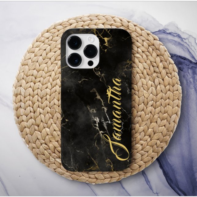 Personalized name Black golden marble custom Case-Mate iPhone Case (Creator Uploaded)