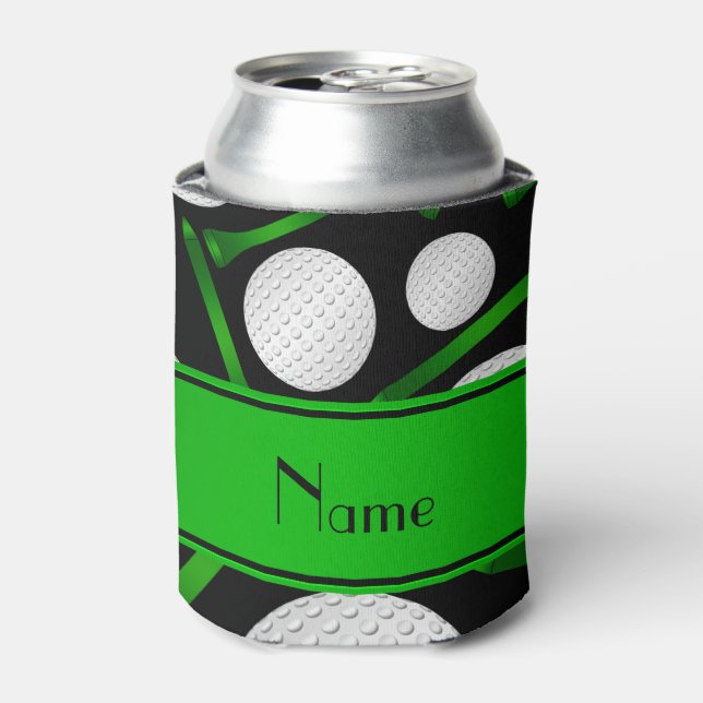 Personalized name black golf balls tees can cooler (Can Front)