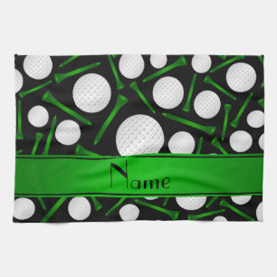 Personalized name black golf balls tees kitchen towel