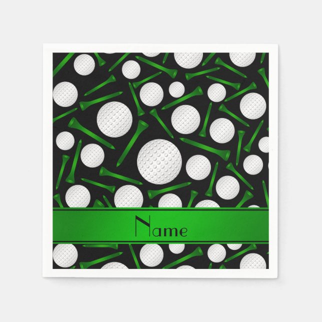 Personalized name black golf balls tees napkin (Front)