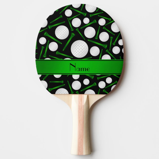 Personalized name black golf balls tees ping pong paddle (Front)