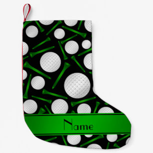 Personalized name black golf balls tees small christmas stocking