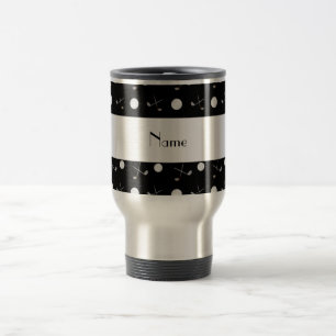 Personalized name black golf balls travel mug