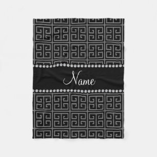 Personalized name black greek key pattern fleece blanket