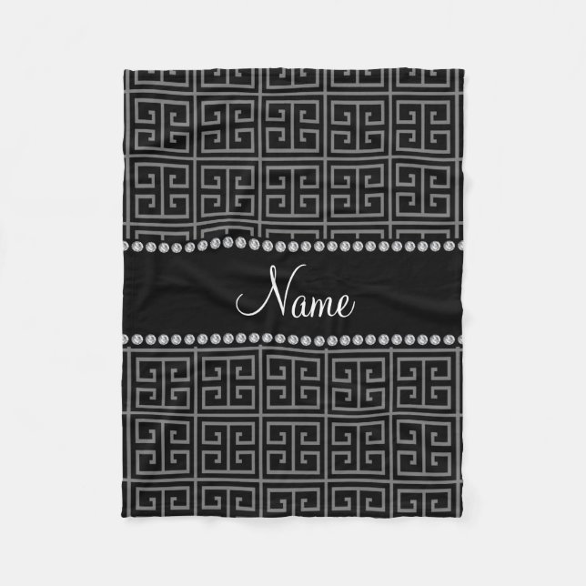 Personalized name black greek key pattern fleece blanket (Front)