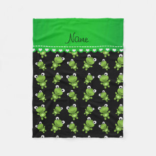 Personalized name black green frogs fleece blanket