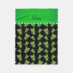 Personalized name black green frogs fleece blanket