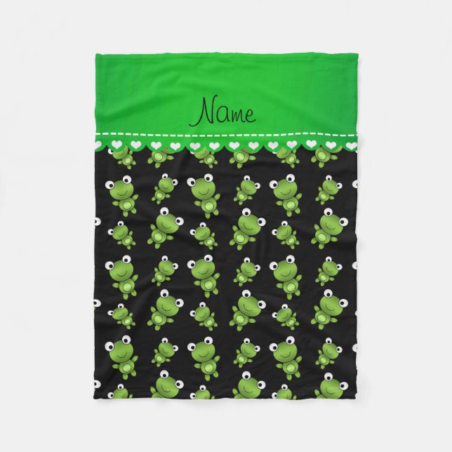 Personalized name black green frogs fleece blanket (Front)