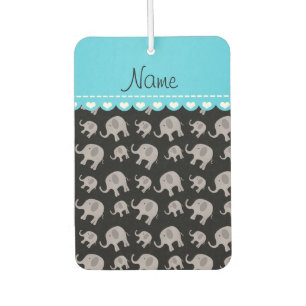 Personalized name black grey elephants air freshener