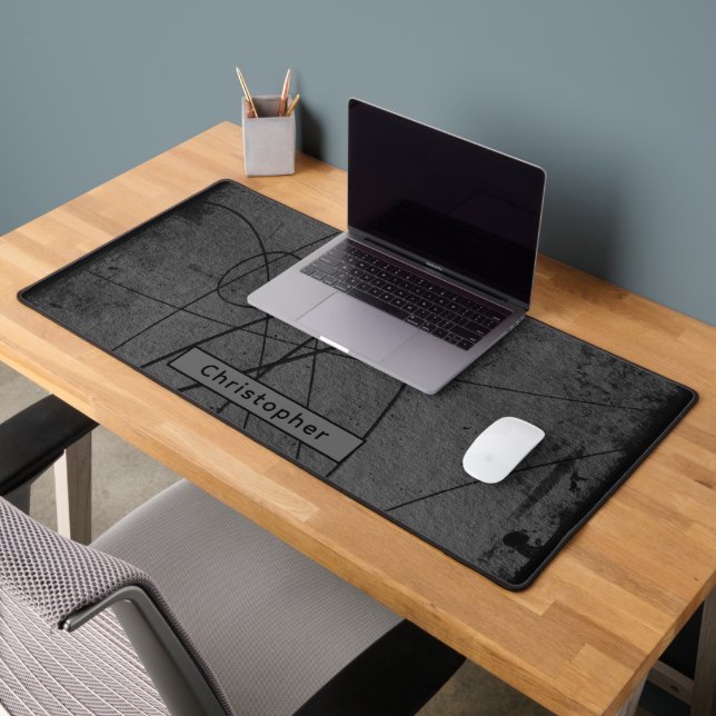 Personalized Name Black Grey Masculine Abstract  Desk Mat (Office 2)