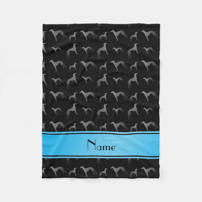 Personalized name black Greyhound dogs Fleece Blanket (Front)