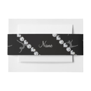 Personalized name black gymnastics pattern invitation belly band