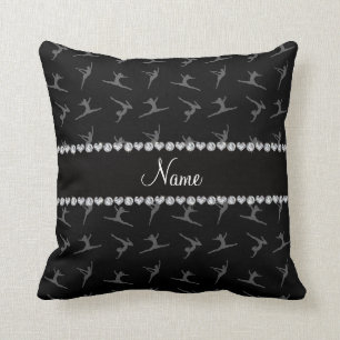 Personalized name black gymnastics pattern throw pillow