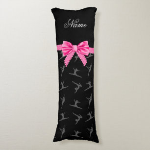 Personalized name black gymnastics pink bow body pillow