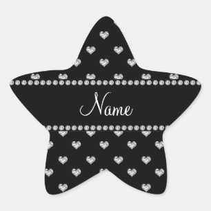 Personalized name black heart diamonds star sticker