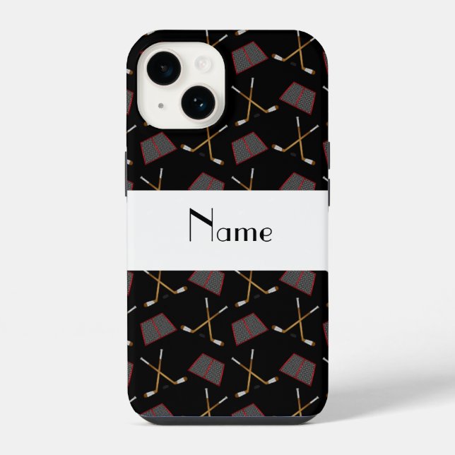 Personalized name black hockey pattern iPhone case (Back)