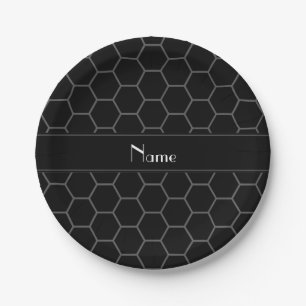 Personalized name black honeycomb paper plate