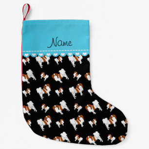 Personalized name black japanese spaniel dogs small christmas stocking