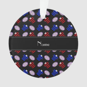 Personalized name black jerseys rugby balls ornament
