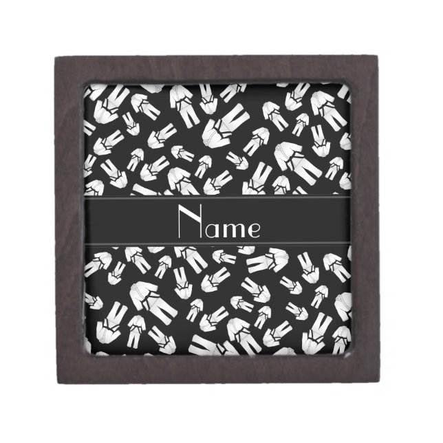 Personalized name black karate pattern jewelry box (Front)