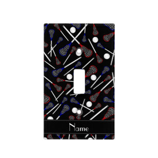 Personalized name black lacrosse pattern light switch cover