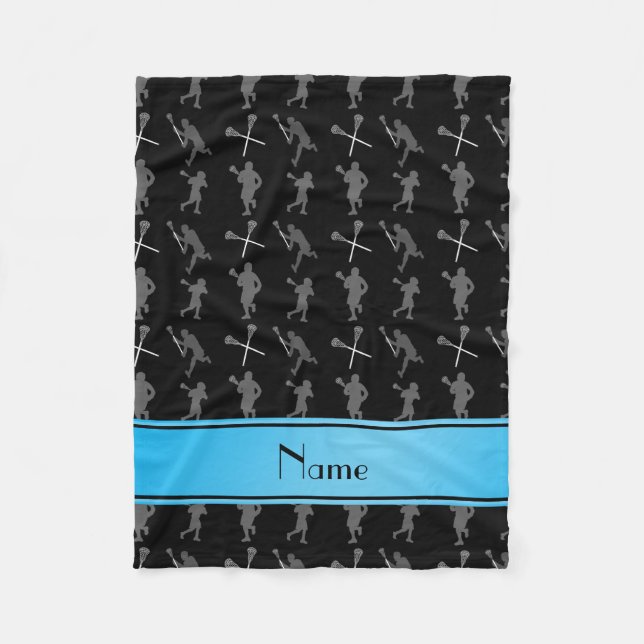 Personalized name black lacrosse silhouettes fleece blanket (Front)