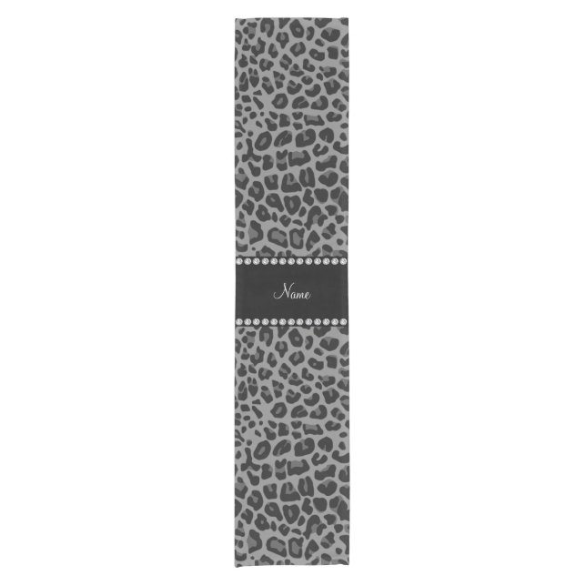 Personalized name black leopard pattern short table runner (Front)