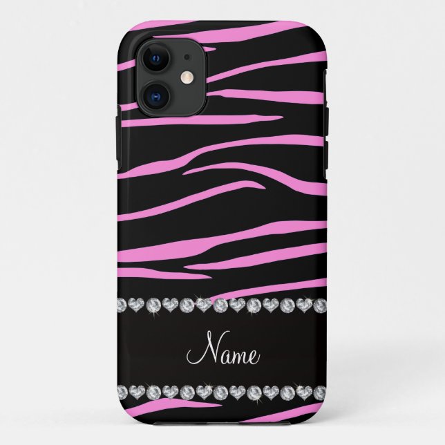 Personalized name black light pink zebra stripes Case-Mate iPhone case (Back)