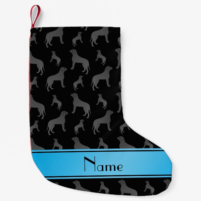 Personalized name black Mastiff dogs Small Christmas Stocking (Front)
