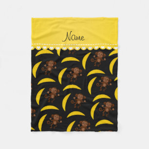 Personalized name black monkey bananas fleece blanket