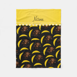 Personalized name black monkey bananas fleece blanket