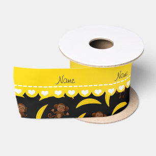 Personalized name black monkey bananas satin ribbon