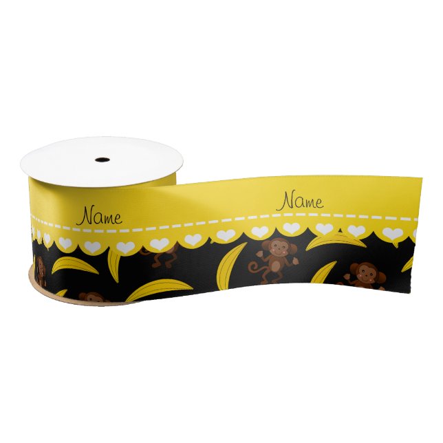 Personalized name black monkey bananas satin ribbon (Spool)