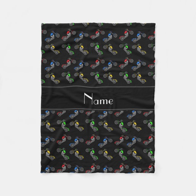Personalized name black motorcycles fleece blanket (Front)