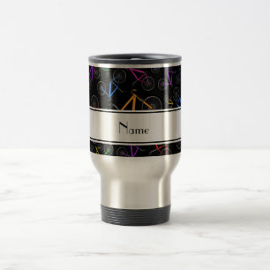 Personalized name black mountain bikes travel mug