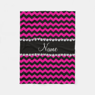 Personalized name black neon hot pink chevrons fleece blanket