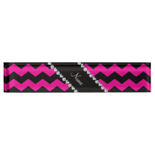 Personalized name black neon hot pink chevrons nameplate