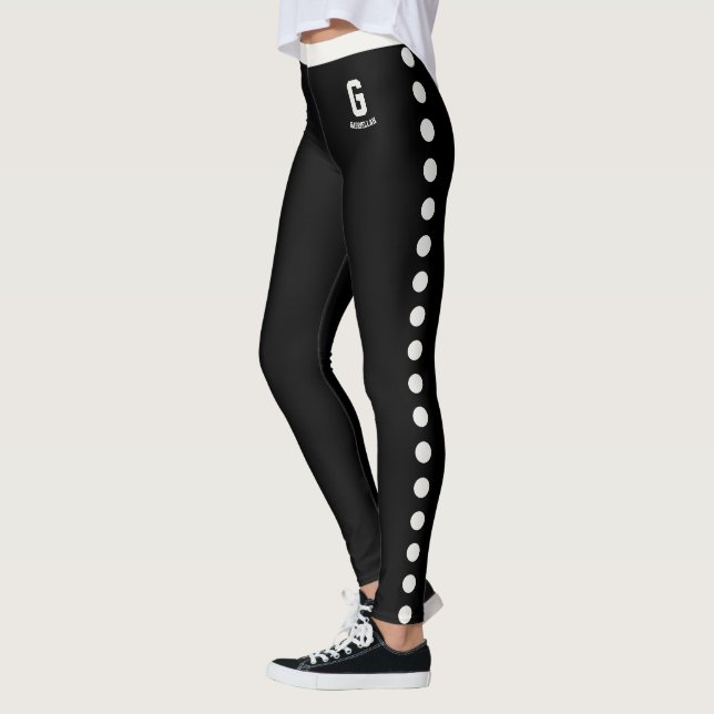 Personalized Name Black Neutral Polka Dot Pattern Leggings (Left)